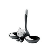 photo tigrito cat bowl in resin, gray and 18/10 stainless steel 1